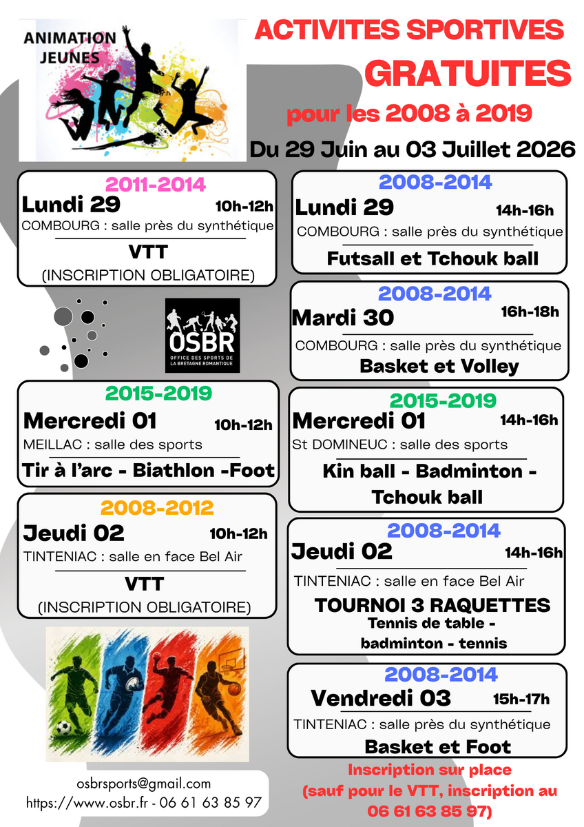 ACTIVITES GRATUITES DU 29 JUIN AU 3 JUILLET